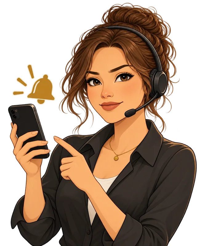 Arya, assistante virtuelle, tient un téléphone et vous prévient d'une urgence